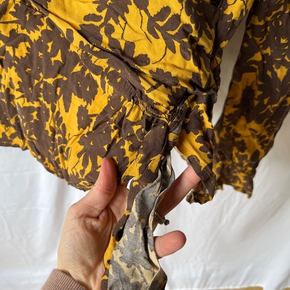 Top Shop Floral Jacquard Top Golden Yellow & Brown - Picture 5 of 15